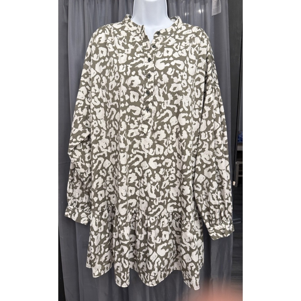 Elizabeth and James Leopard Print Button Blouse Dress Womens XL Green
